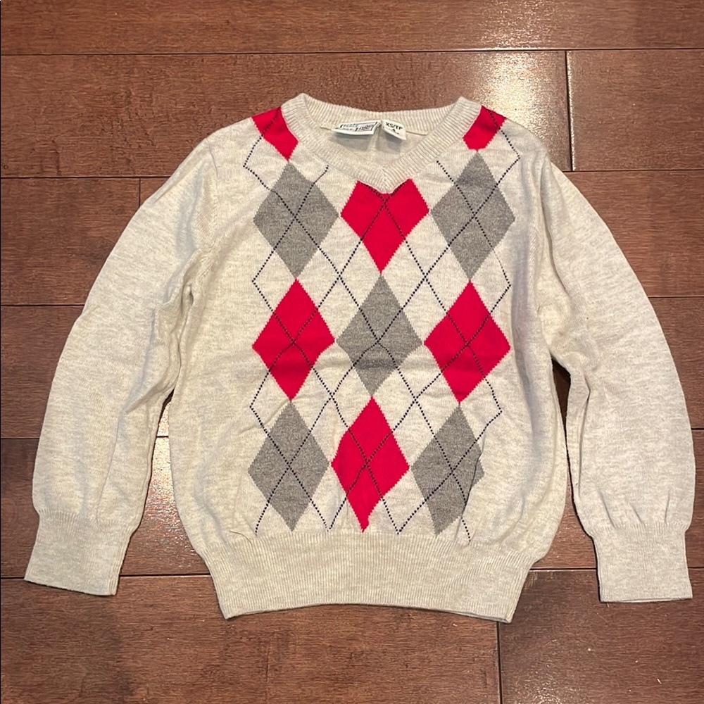 Place Red and Gray Crewneck Sweater Classic Argyle Design